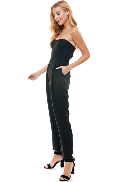 Bonnie tube top jumpsuit in Black with pockets. Hidden back zipper closure.