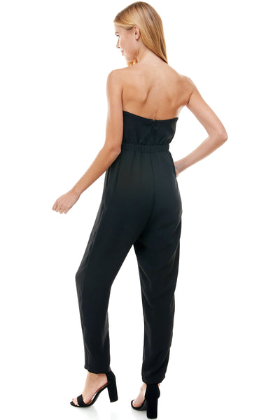 Bonnie tube top jumpsuit in Black with pockets. Hidden back zipper closure.