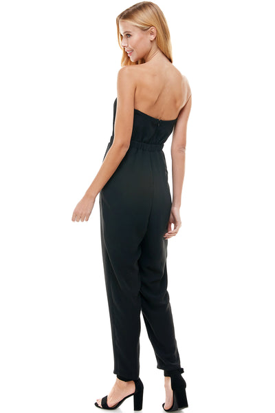 Bonnie tube top jumpsuit in Black with pockets. Hidden back zipper closure.