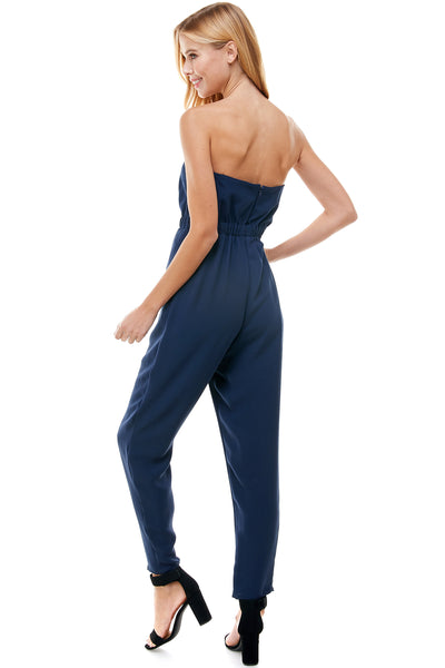 Bonnie tube top jumpsuit in Navy with pockets. Hidden back zipper closure.