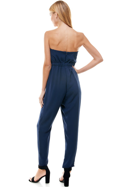 Bonnie tube top jumpsuit in Navy with pockets. Hidden back zipper closure.